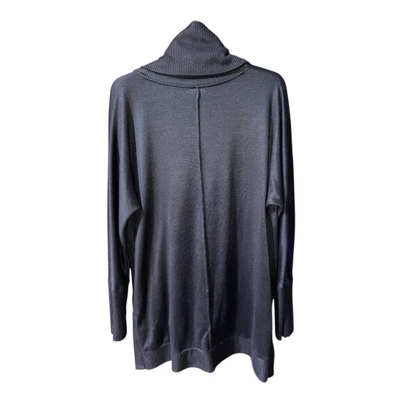 Black sweater Cowl Neck Large Relaxed Fit 2 Pockets Long Sleeve By Retrology - Picture 2 of 6